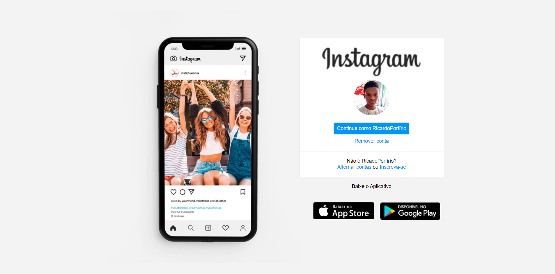 imagem página inicial instagram